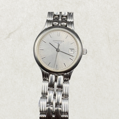 Vintage Longines Ladies Watch ~1990s – Stainless Steel Bracelet, Date Window, Used with Glass Defect