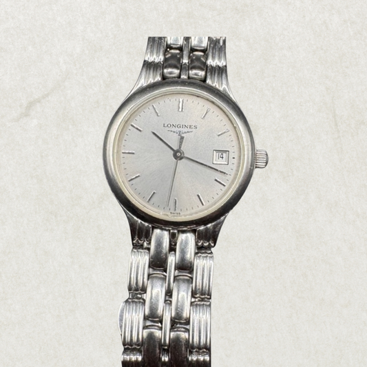 Vintage Longines Ladies Watch ~1990s – Stainless Steel Bracelet, Date Window, Used with Glass Defect