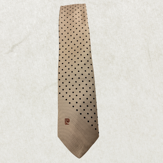 Vintage Pierre Cardin Tie – Beige with Black Polka Dots, 53” x 3”, 100% Polyester