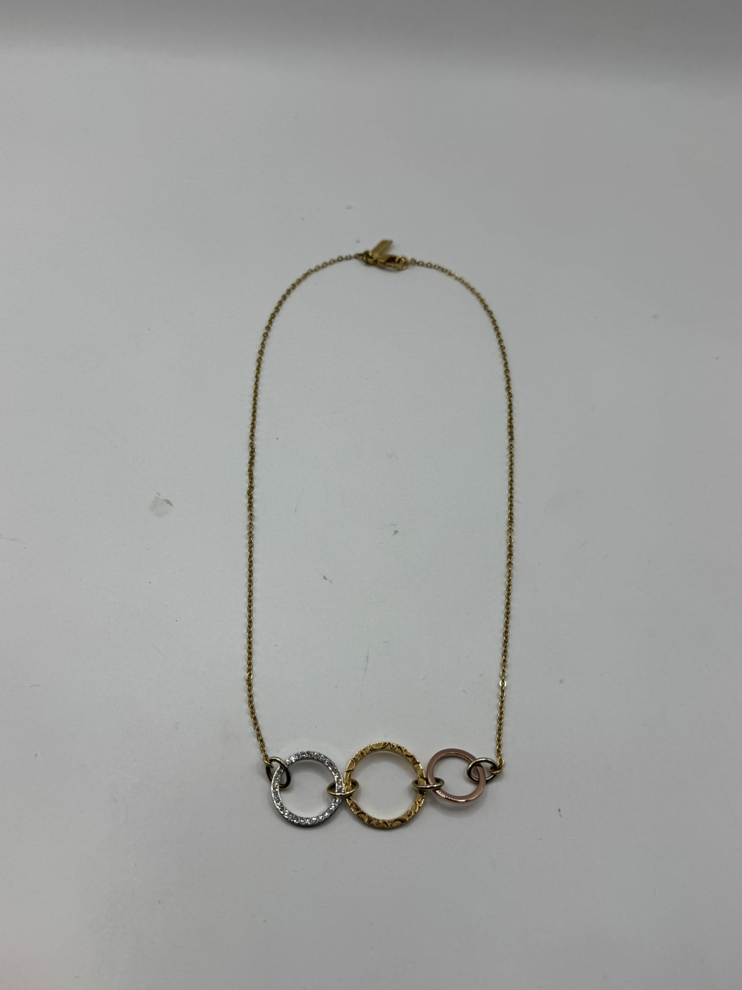 Vintage Coach Necklace – Mixed Metal Interlocking Rings, Gold Tone Chain, 20”