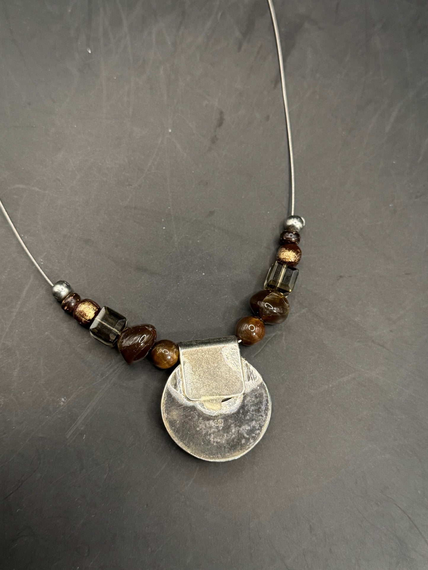 Sterling Silver & Brown Stone Pendant Necklace – 20”