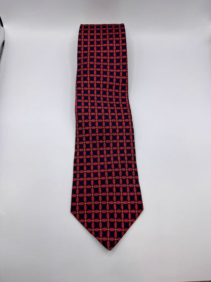 Vintage Brooks Brothers Silk Tie – 100% Silk, Red & Navy Geometric Pattern