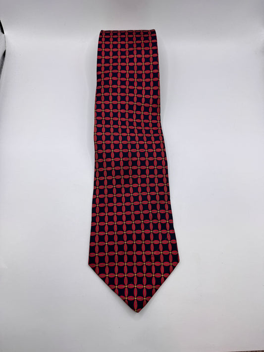 Vintage Brooks Brothers Silk Tie – 100% Silk, Red & Navy Geometric Pattern
