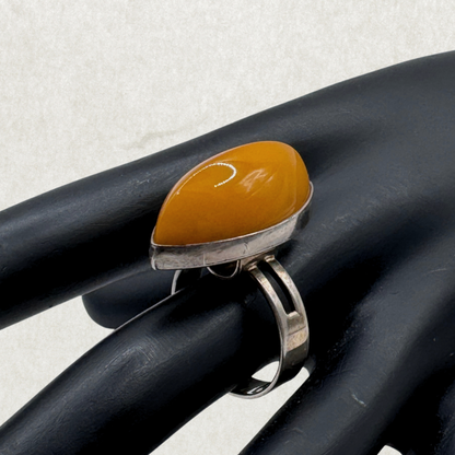 Sterling Silver Ring with Milk Amber, Size 9.5