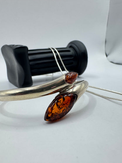 Silver 925 Amber Necklace and Bangle Set