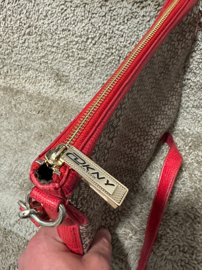 Vintage DKNY Active Crossbody Bag – Monogram Print Red Trim Purse 9.5” x 10”