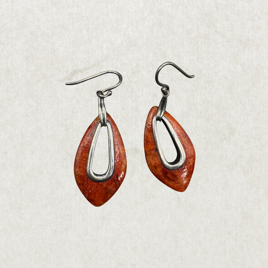 Silpada 925 Sterling Silver Red Coral Dangle Earrings