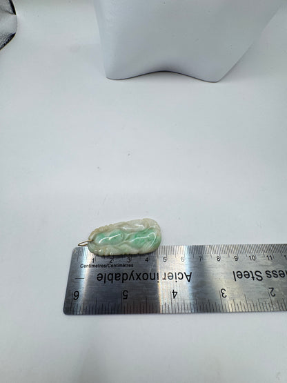 19th Century Chinese Jade Botanical Pendant with 22K Gold Loop – Excellent Condition