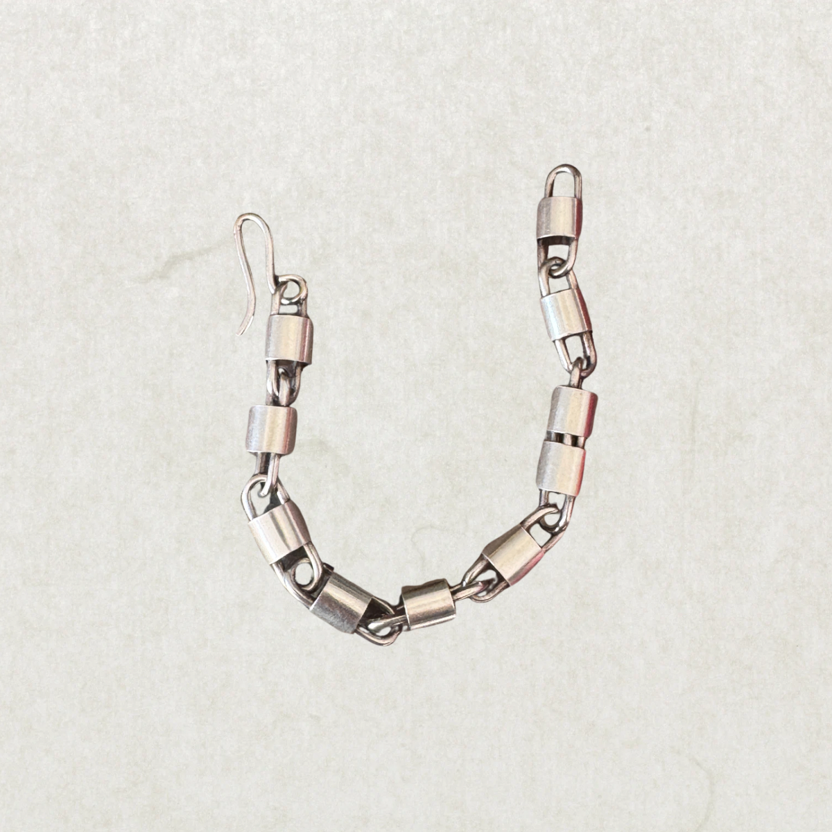 Vintage Modernist Cylinder Link Bracelet – Sterling Silver 925, 18.7g, 7.5”