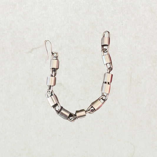 Vintage Modernist Cylinder Link Bracelet – Sterling Silver 925, 18.7g, 7.5”