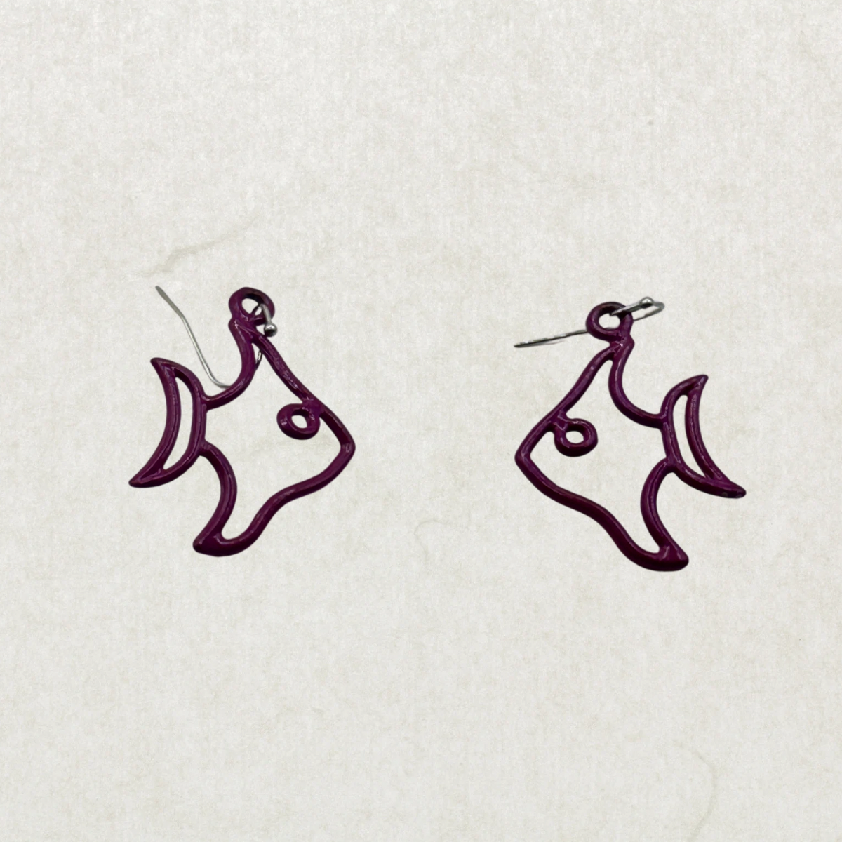 Vintage Purple Abstract Fish Earrings – Minimalist Retro Dangle Earrings
