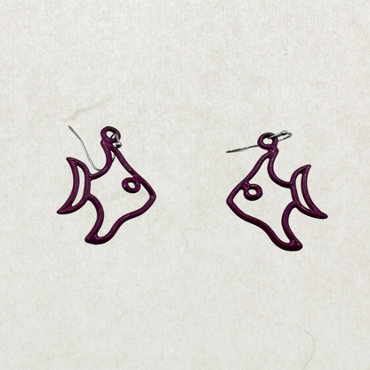 Vintage Purple Abstract Fish Earrings – Minimalist Retro Dangle Earrings