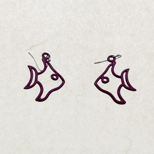 Vintage Purple Abstract Fish Earrings – Minimalist Retro Dangle Earrings