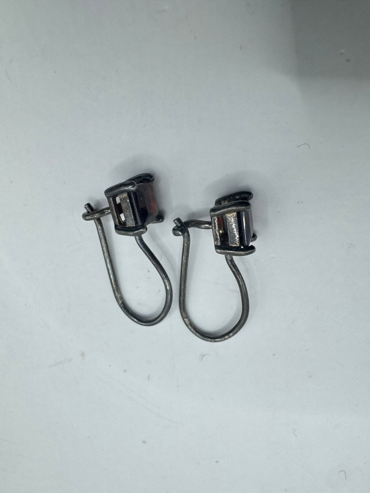 Vintage 925 Sterling Silver Dark Red Stone Earrings