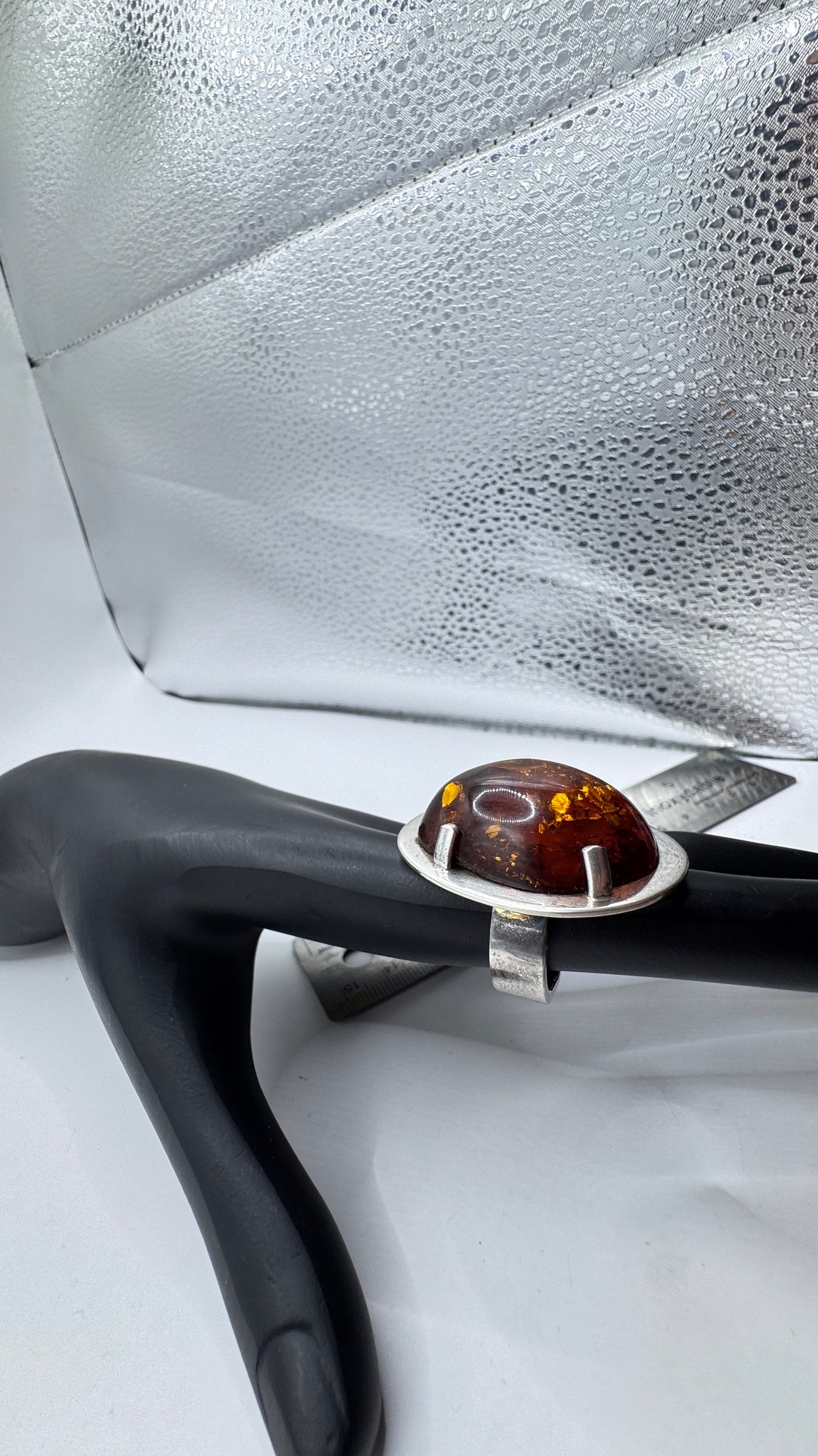 Danish Mogens Godskesen Sterling Silver Baltic Amber Ring and Pendant Set – Signed