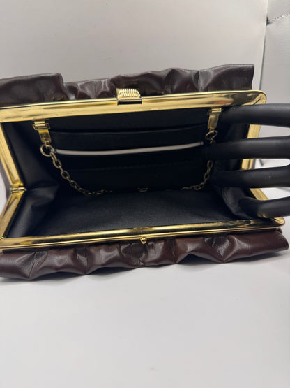 Vintage ~1940s Leather Clutch – Mid-Century, Chain Strap