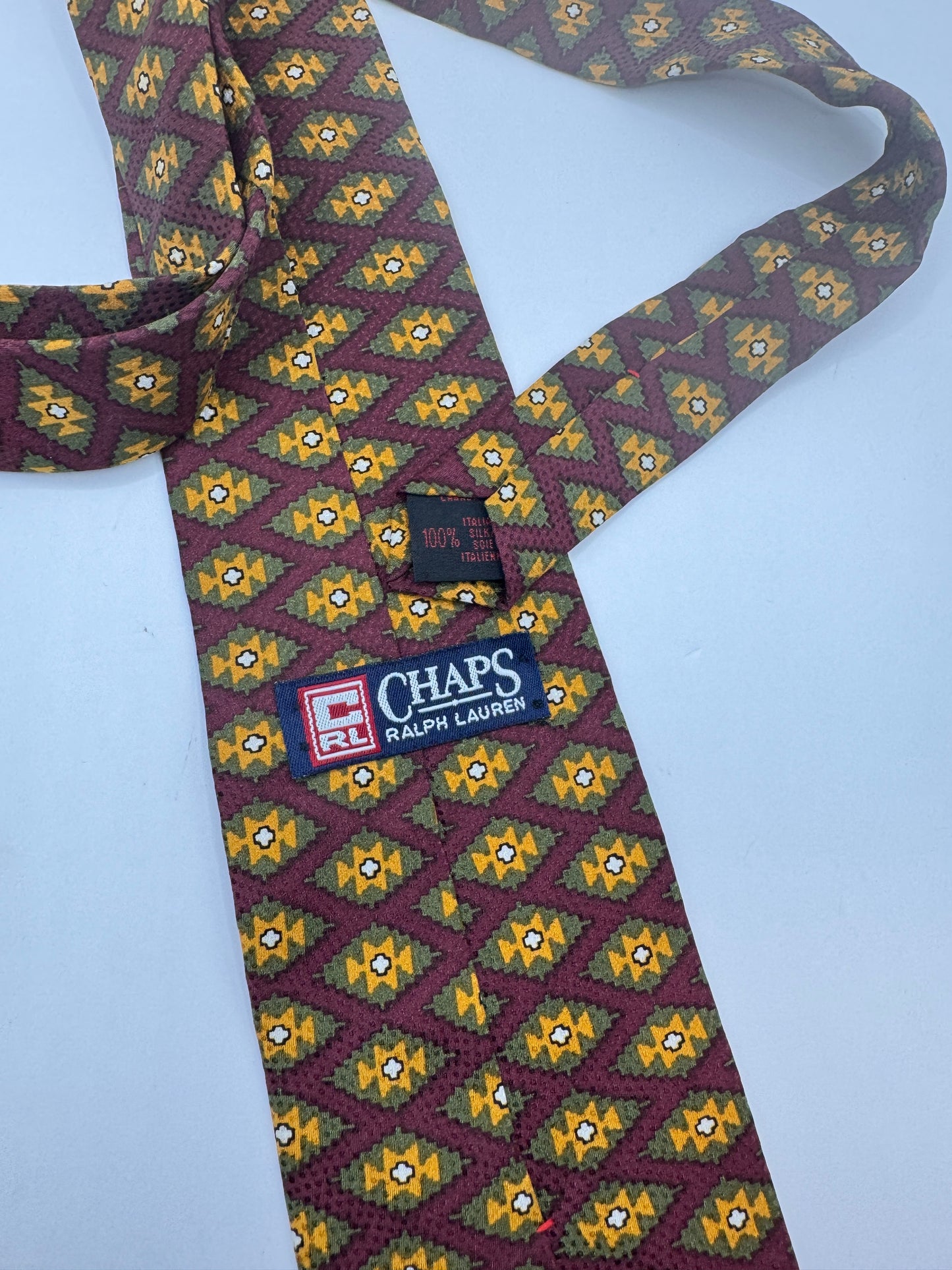 Vintage Chaps Ralph Lauren Silk Tie – 100% Silk, Southwestern Geometric Pattern