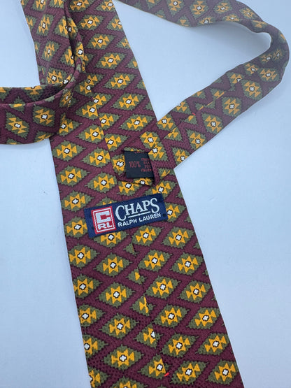 Vintage Chaps Ralph Lauren Silk Tie – 100% Silk, Southwestern Geometric Pattern