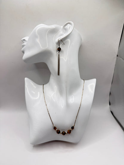Vintage Sterling Silver Tiger’s Eye Necklace & Earring Set – Excellent Condition