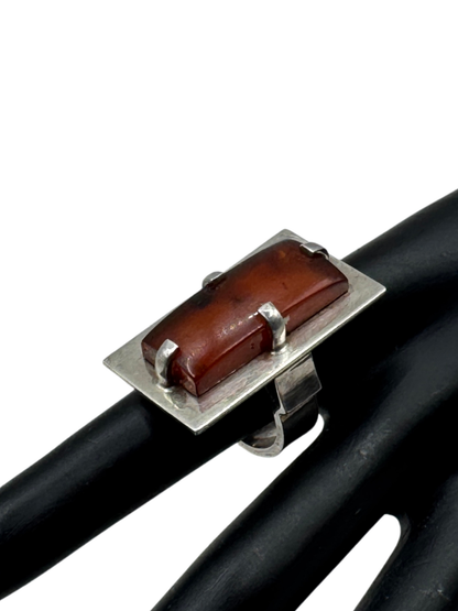 Vintage Mogens Godskesen Danish Modernist Sterling Silver Ring Amber Sz 8