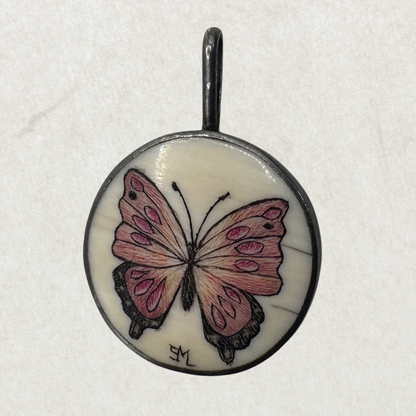 Vintage Sterling Silver Butterfly Pendant – Hand-Painted