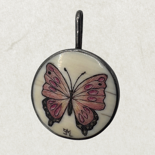 Vintage Sterling Silver Butterfly Pendant – Hand-Painted