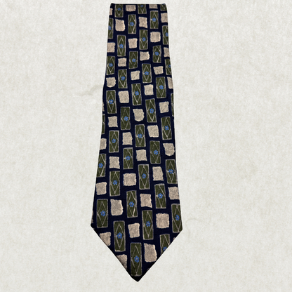 Vintage Oscar de la Renta Silk Tie – 100% Silk, Geometric Pattern