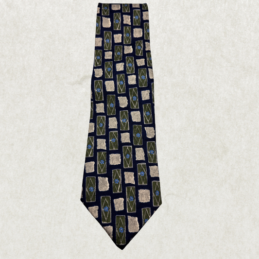 Vintage Oscar de la Renta Silk Tie – 100% Silk, Geometric Pattern