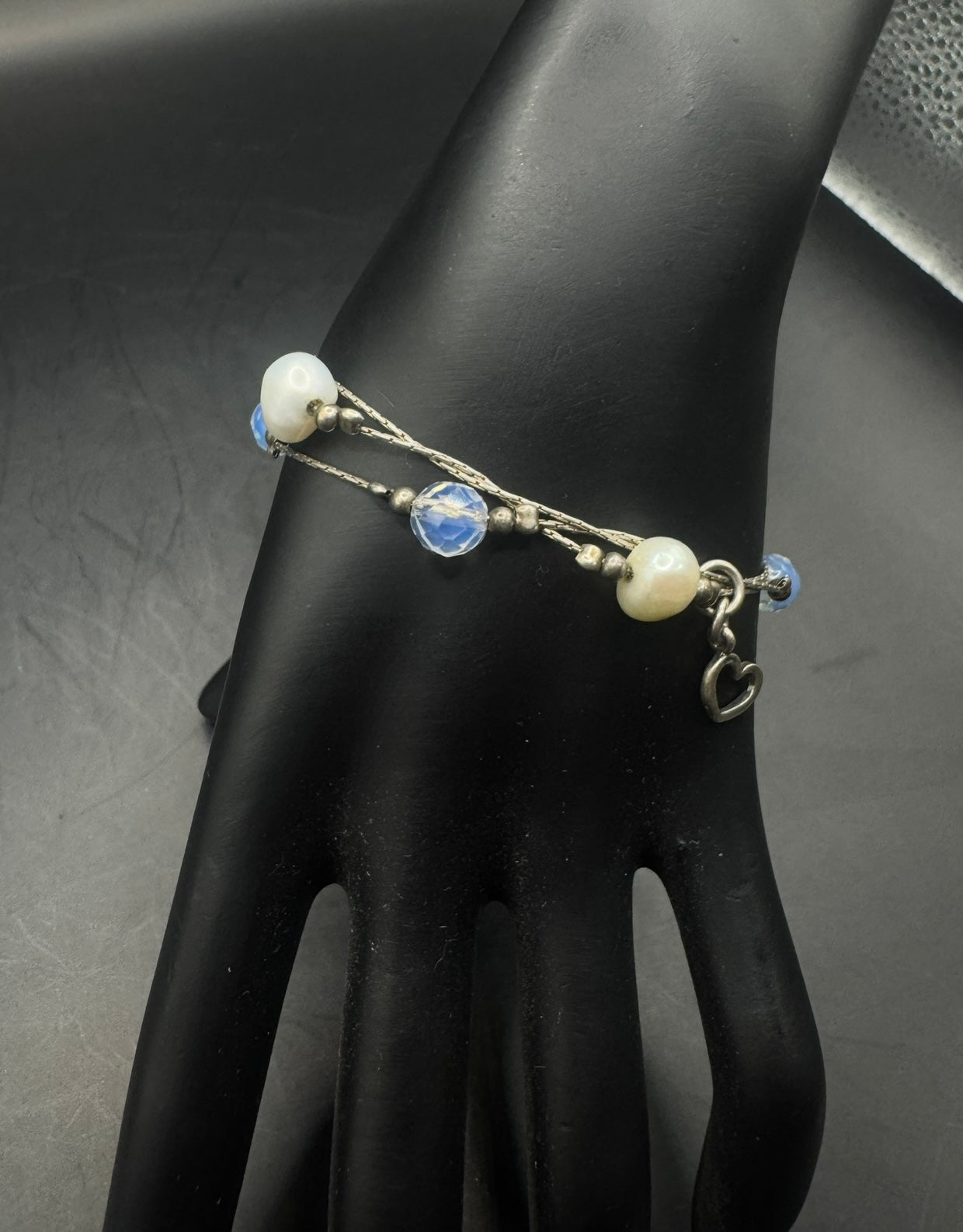 Elegant 925 Silver Bracelet with Pearl & Opalite – 7”