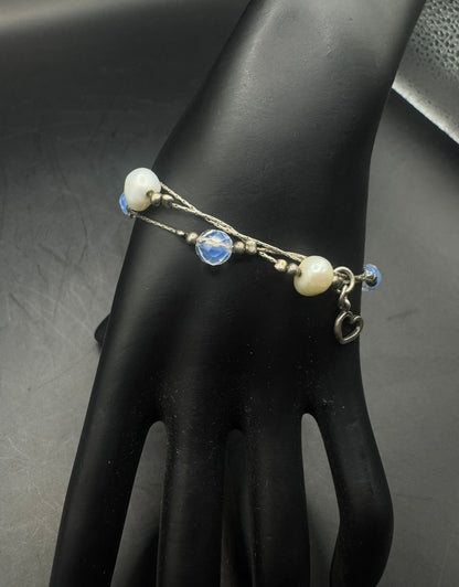 Elegant 925 Silver Bracelet with Pearl & Opalite – 7”