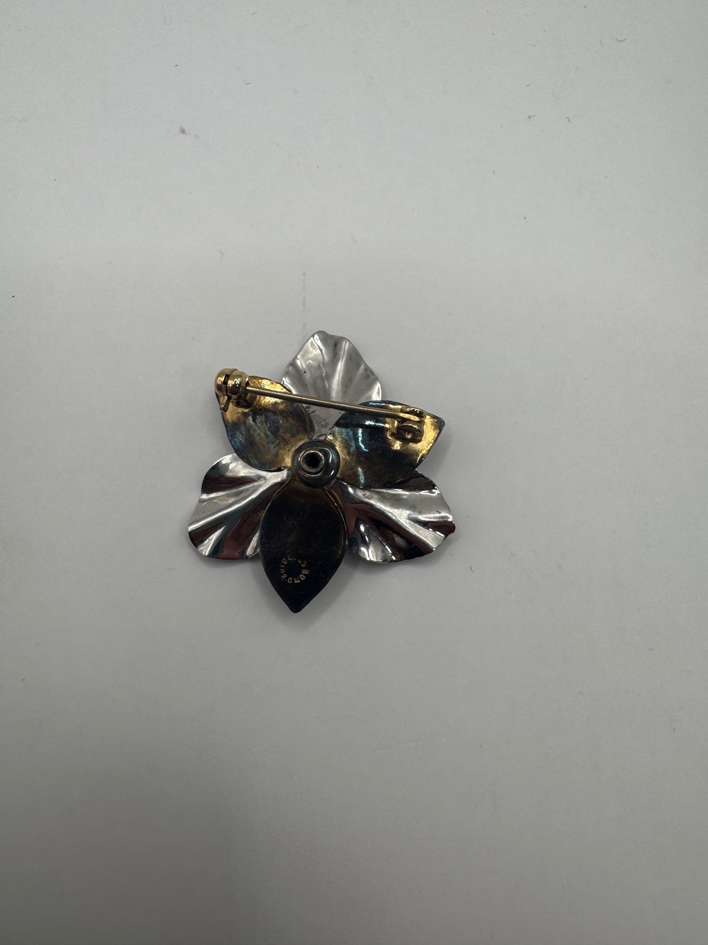 Vintage 1950s Signed BOND BOYD Sterling Silver Gold Plated Floral Brooch
