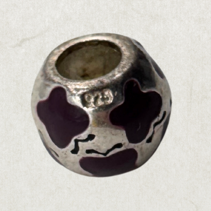 Sterling Silver 925 Charm – Purple Enamel Floral Bead