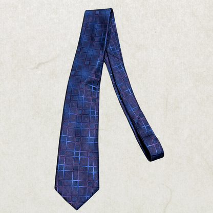 Vintage Nordstrom 100% Silk Geometric Tie – Purple Blue Abstract Grid Designer Necktie 66” x 3.5”