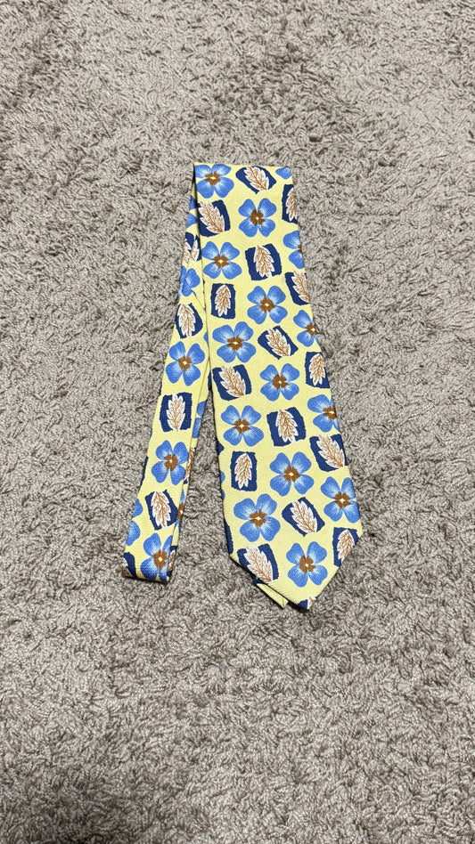 Vintage Stafford Silk Tie – Floral Blue Yellow Pattern, 100% Silk, Made in Italy, 57”