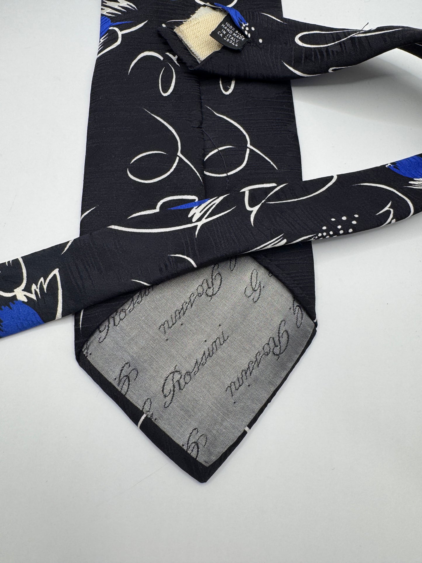 Vintage Gino Rossini Italian Silk Tie – Abstract Blue Floral, 56” x 3.5”, Made in Italy