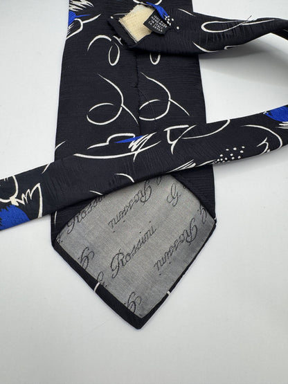 Vintage Gino Rossini Italian Silk Tie – Abstract Blue Floral, 56” x 3.5”, Made in Italy