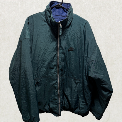 Vintage 90s Nike Reversible Puffer Jacket Men’s L – Big Embroidered Swoosh, Green/Blue