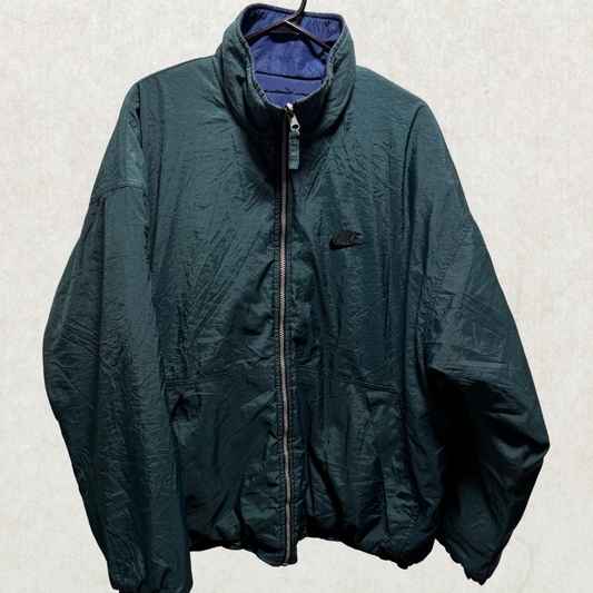 Vintage 90s Nike Reversible Puffer Jacket Men’s L – Big Embroidered Swoosh, Green/Blue