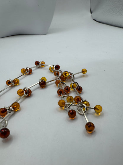 Sterling Silver Amber Bead Necklace, 15.5 Inches