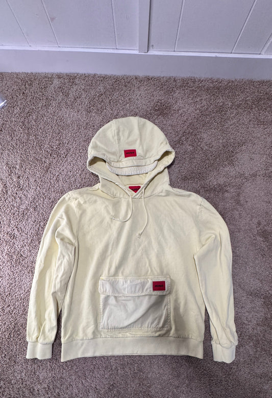 HUGO (Hugo Boss) Men’s Hoodie – Size M, Cream, Utility Pocket Detail