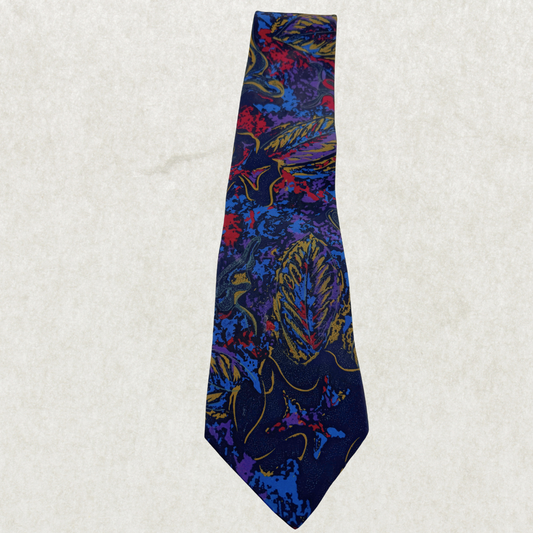 Vintage Club International Tie – 100% Polyester, Abstract Leaf Print