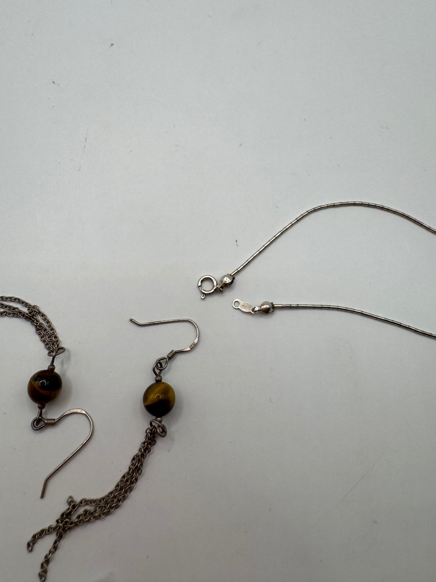 Vintage Sterling Silver Tiger’s Eye Necklace & Earring Set – Excellent Condition