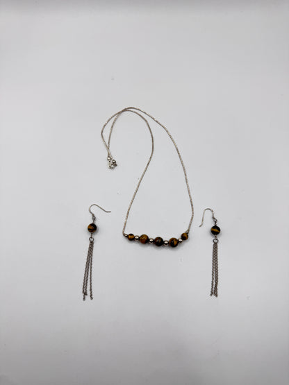 Vintage Sterling Silver Tiger’s Eye Necklace & Earring Set – Excellent Condition