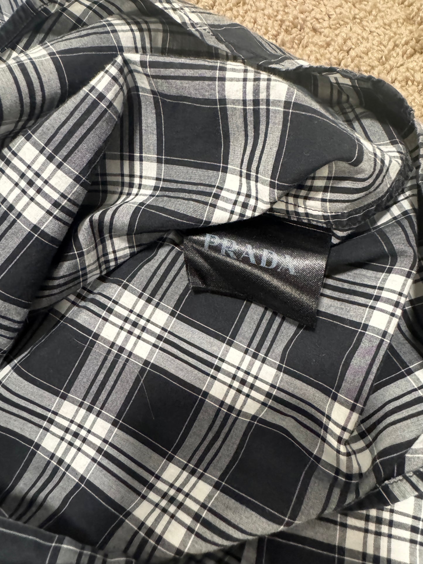 Authentic Prada Men’s Dress Shirt – Size 42 (16 1/2), Navy Plaid, Italian Designer