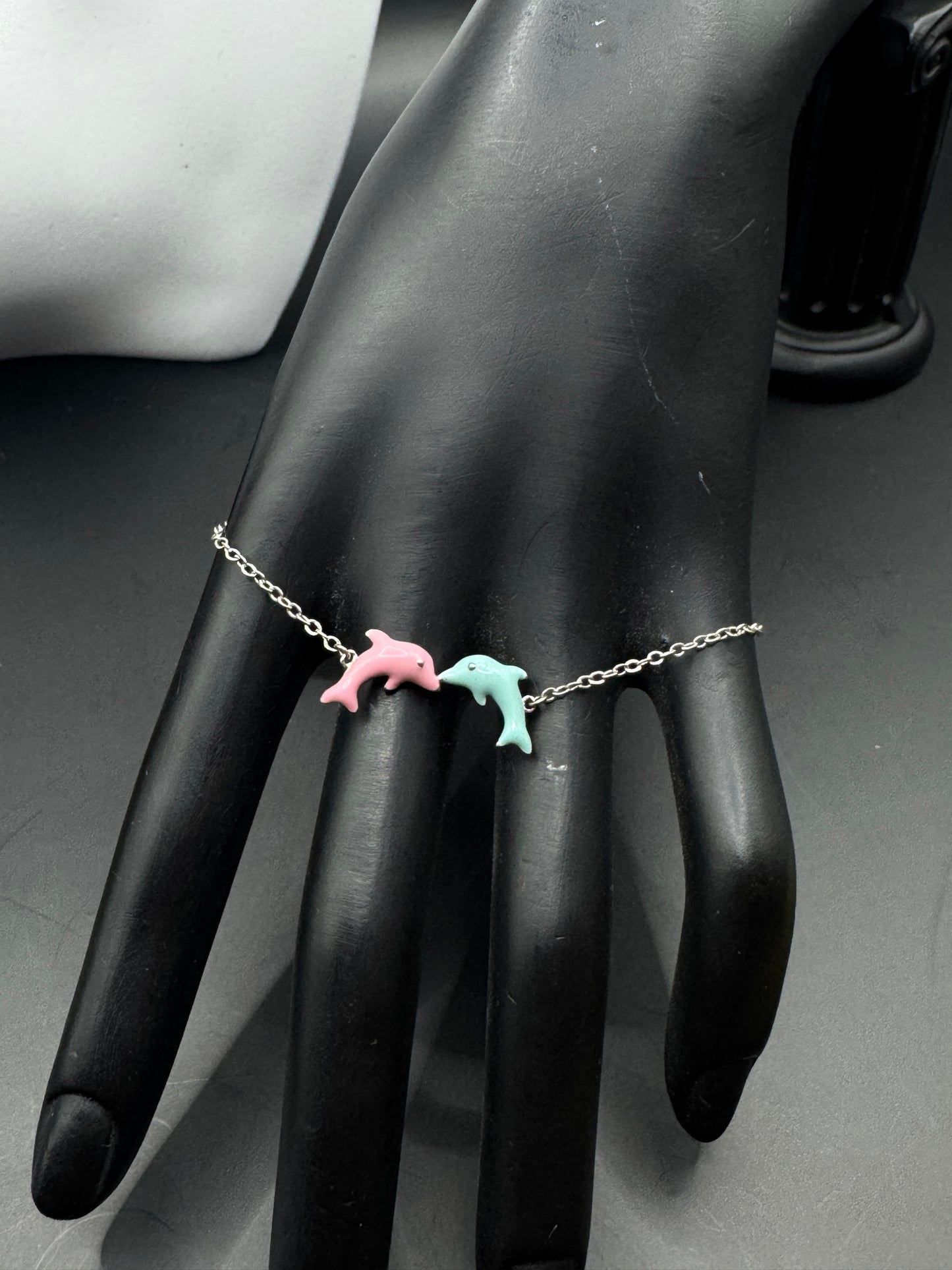 Sterling Silver Dolphin Charm Bracelet – Pink & Blue Enamel, Minimalist Cute Jewelry