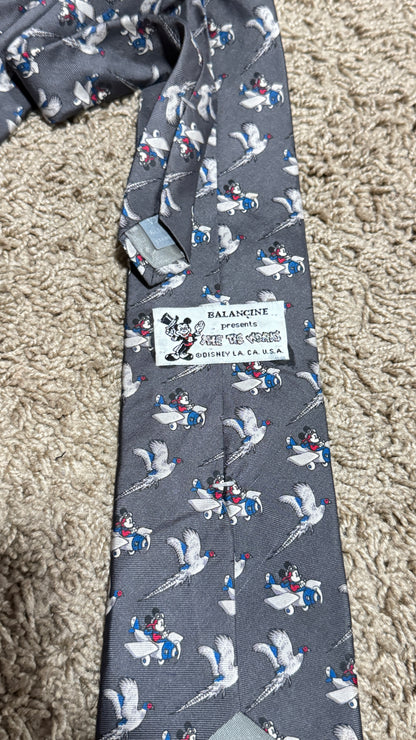 Vintage Balancine Disney Tie – Mickey Mouse Airplane Print, 100% Silk, Made in USA