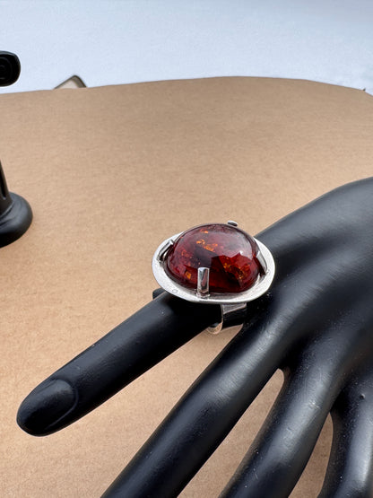 Mogens Godskesen Sterling Silver Ring with Large Baltic Amber, Size 8