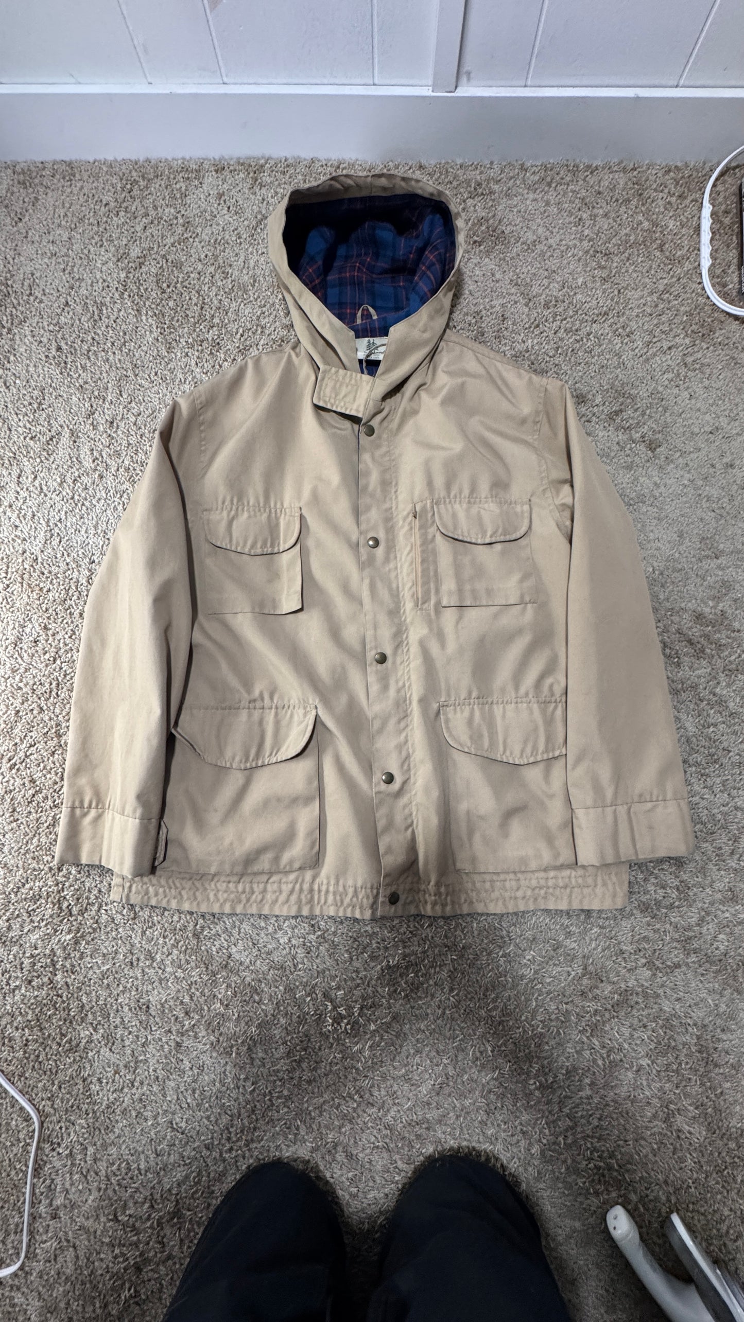 Vintage Timberland by Beck “Means” Parka – c. 1978–1983, Size L, Tan, Plaid Lined Hood