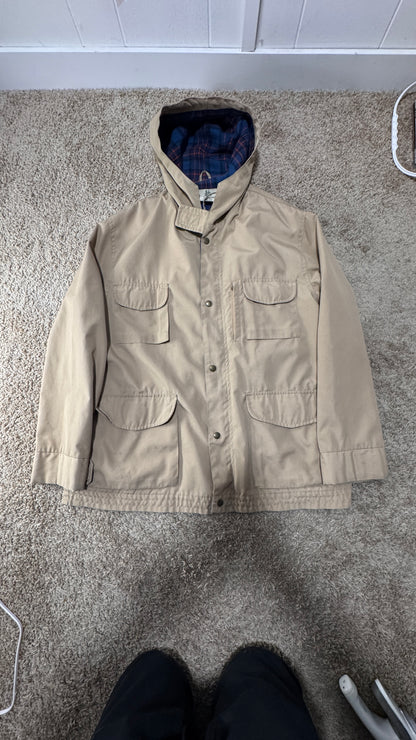 Vintage Timberland by Beck “Means” Parka – c. 1978–1983, Size L, Tan, Plaid Lined Hood
