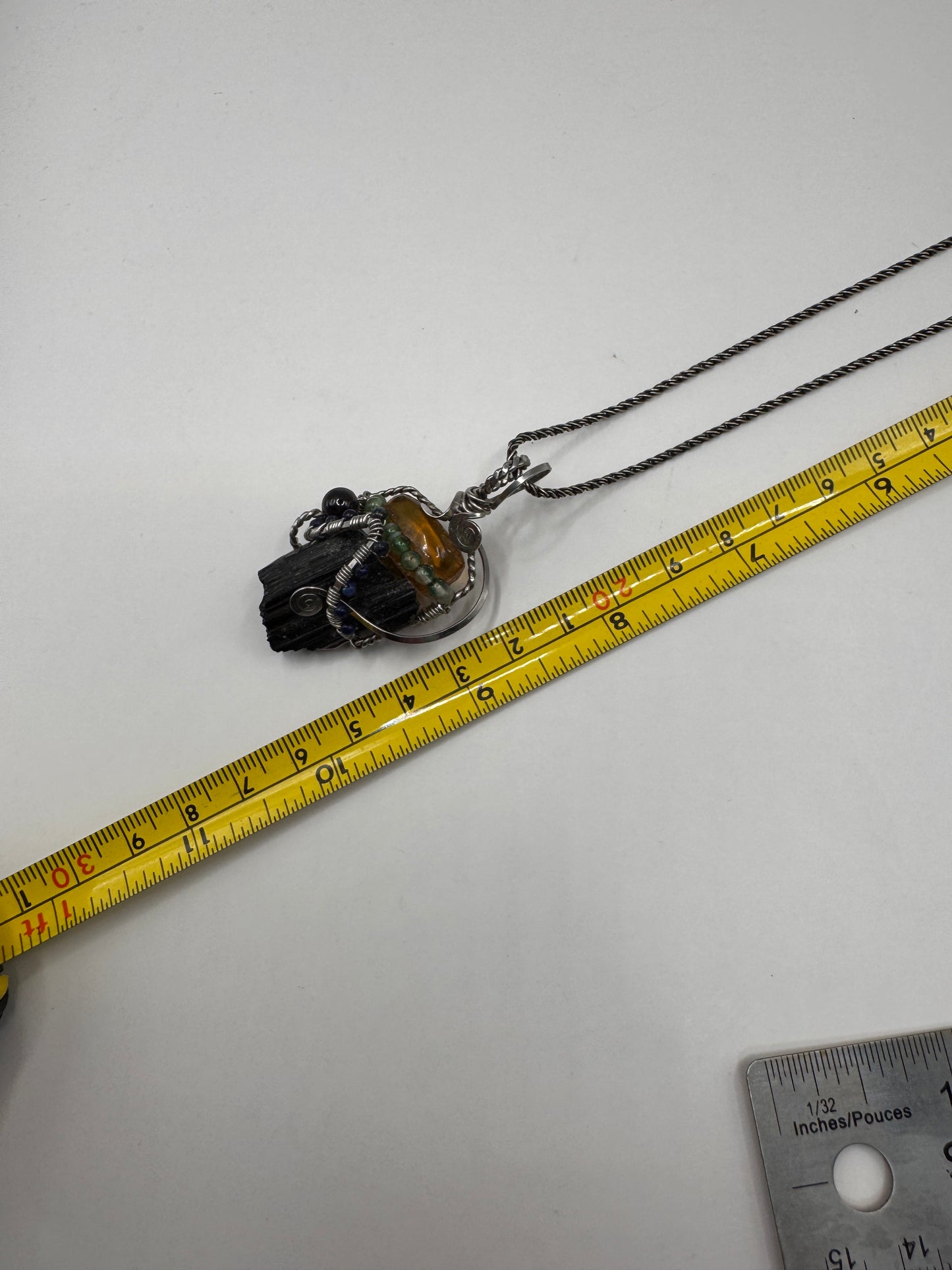 Handcrafted Black Tourmaline & Amber Sterling Silver Necklace